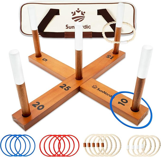 Wooden Ring Toss Game Set, Backyard Beach Camping Game with Toss Rings & Portable Carrying Bag