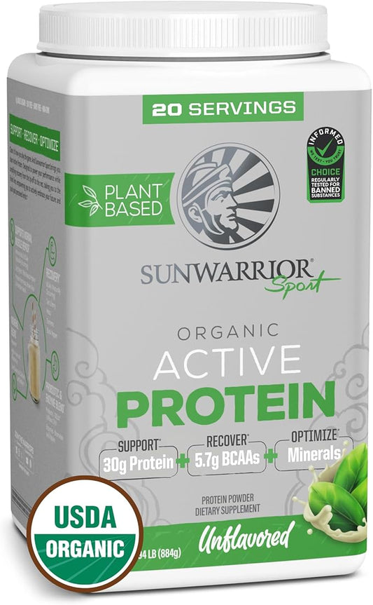 Sunwarrior Organic Plant Based Protein Powder | Vegan Organic Protein Powder with BCAA Amino Acids Plus Recovery Minerals & Botanicals | Non-GMO Soy Dairy & Gluten Free (Unflavored, 20 Servings)