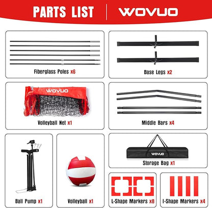 12Ft Beach Volleyball Net for Backyard, Portable Net Set, Freestanding Volleyball Training Equipment with Pump, Bag, Sports Game for Outdoor Indoor, Height Adjustable