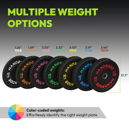 HANDBODE 2-Inch High-Bounce Bumper Plate, Olympic Weight Plates 100 lb Set