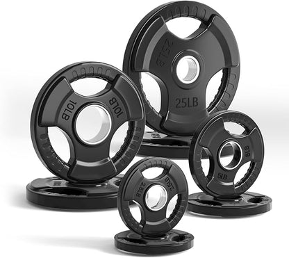 LIONSCOOL 2-Inch Rubber Olympic Grip Weight Plates for Strength Training, Weightlifting, Solid Cast Iron Plate for Barbell in Single/Pair/Set for Home & Gym (2.5-45LB), One Year Warranty