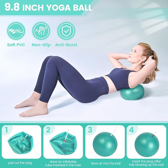 Home Pilates Essentials Kit for Women,Pilates Equipment Set with 9 Inch Yoga Ball,Figure 8 Resistance Band,Pilates Bands & Accessories,Pilates Ring and Ball Set for Beginners Home Workouts