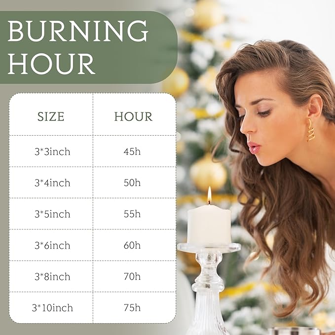 Shihanee 24 Pcs Pillar Candles 3 in x 3,4,5,6,8,10 Dripless Unscented Smokeless Candle Long Burning Decorative Rustic Candles with Cotton Wick for Wedding Home Fireplace (White)