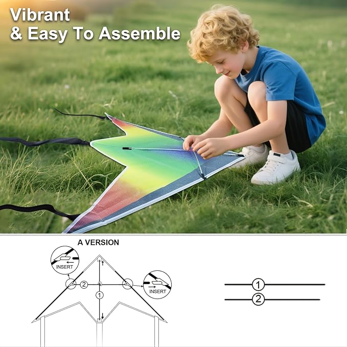 5 Pack Kites for Kids & Adults, Rainbow Butterfly Kite Delta Kites for Kids Age 4-8 8-12, Easy to Fly for Beginners, Easy to Assembled Colorful Kite for Beach Outdoor Toy Games & Family Trip