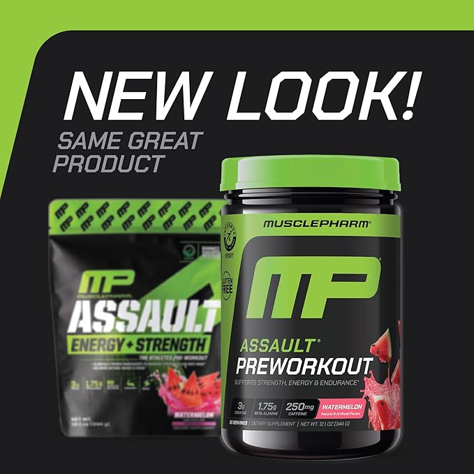MusclePharm Assault Energy & Strength Pre Workout Powder for Men & Women with Beta Alanine, Caffeine, Creatine & Betaine Anhydrous, Pre-Workout Supplements, 30 Servings, Watermelon Flavor