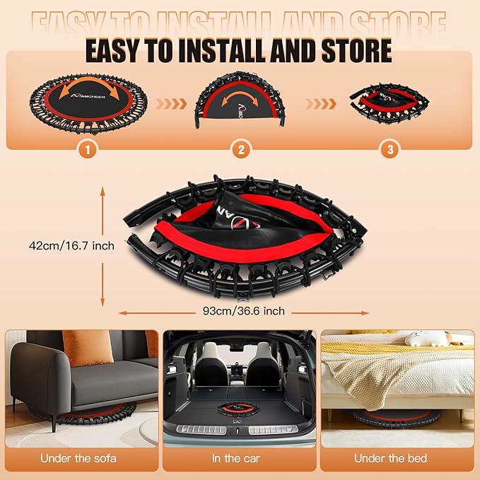 ANCHEER 40" Foldable Mini Trampoline,Max Load 450lbs/550lbs Indoor Trampoline,with 4 Level Adjustable Foam Handle and Resistance Bands,Adult Exercise Trampoline for Home, Garden, and Gym