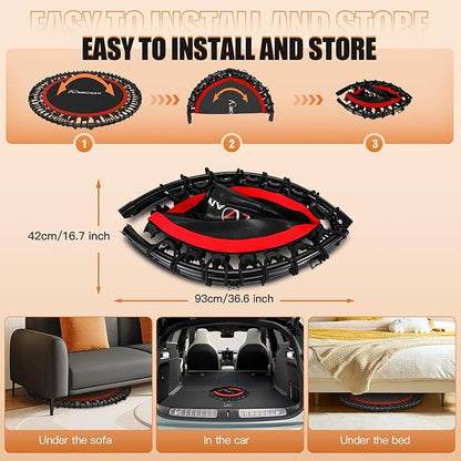 ANCHEER 40" Foldable Mini Trampoline,Max Load 450lbs/550lbs Indoor Trampoline,with 4 Level Adjustable Foam Handle and Resistance Bands,Adult Exercise Trampoline for Home, Garden, and Gym