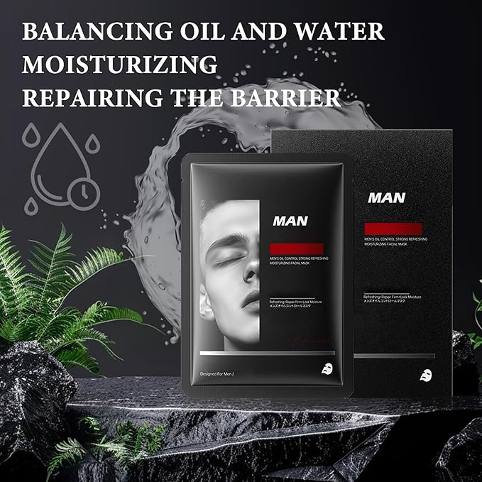 10PCS Face Sheet Mask Skin Care Set for Men,Moisturizing Sheet Facial Masks,Long-lasting Oil Controlling Facemask Skincare,Non-greasy and Hydrating Face Masks Skincare Set for All Skin Types