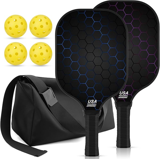99.9% T300 Carbon Fiber Lightweight Pickleball Paddles Set of 2 Indoor Outdoor Games Equipment Beginner Intermediate Pro Sports Accessories Gifts