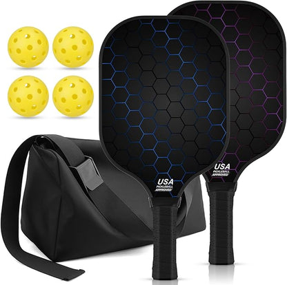 99.9% T300 Carbon Fiber Lightweight Pickleball Paddles Set of 2 Indoor Outdoor Games Equipment Beginner Intermediate Pro Sports Accessories Gifts