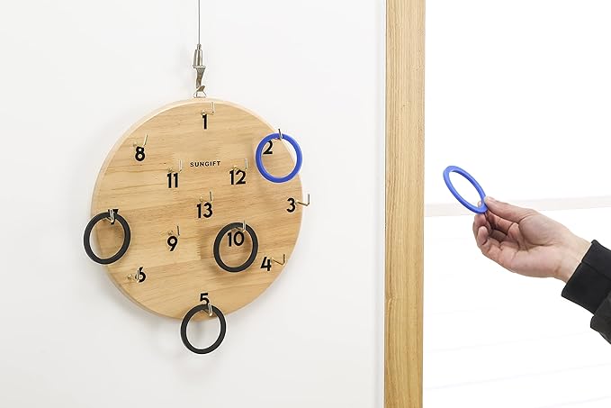 SUNGIFT Hook Ring Toss Game for Adults & Kids - Yard Hooky Ring Tossing Games - Hookie Wall Game Indoor & Outdoor Family Fun - Home, Party, Office, Camping & Backyard Games