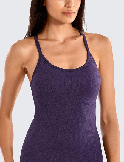 CRZ YOGA Seamless Workout Tank Tops for Women Racerback Athletic Camisole Sports Shirts with Built in Bra