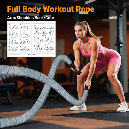 Battle Rope 1/1.26/1.5/2 Inch Diameter,Pink 30FT/40FT/50FT Exercise Workout Ropes for Home Gym Heavy Weighted Training Rope for Working Out