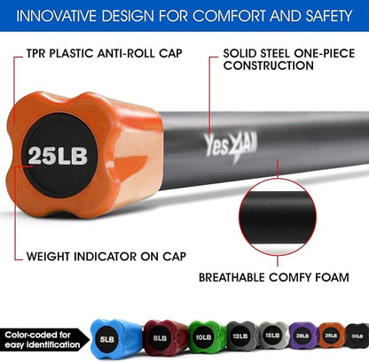 Yes4All Total Body Workout Weighted Bar, Resistance Band Bar, Racks for Strength Training, Exercise Bar for Yoga in Home and Gym - Single/Combo