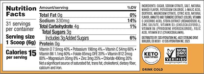 SOS Hydration Electrolyte Drink Mix (31 Servings) – Low Sugar, 15 Calorie, Keto-Friendly & Rapid Rehydration (31 Servings, Mango)
