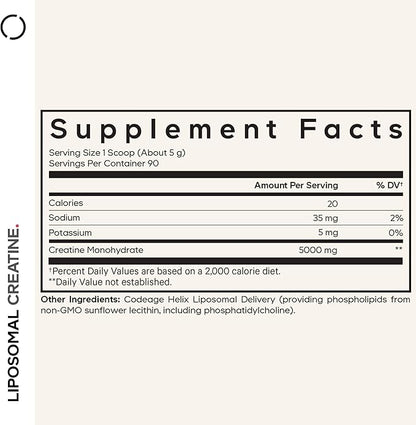 Codeage Liposomal Creatine Powder Supplement - 3-Month Supply - 5000mg Creatine Monohydrate Pre Workout & Post Workouts - Unflavored Creatine, Pure Creatine Powder, Creatinine for Sports - 90 Servings