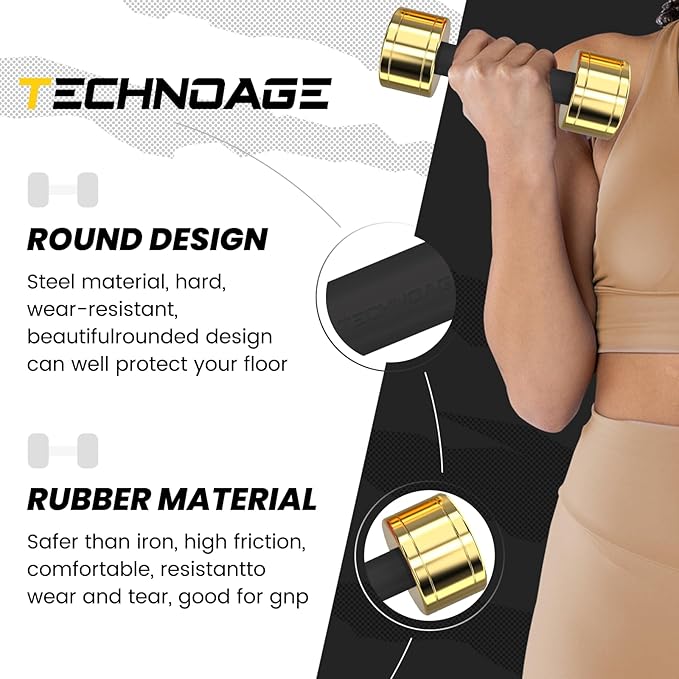 TECHNOAGE Round Dumbbell Sets with Steel Handle, Odorless Neoprene rubber Handle Cover