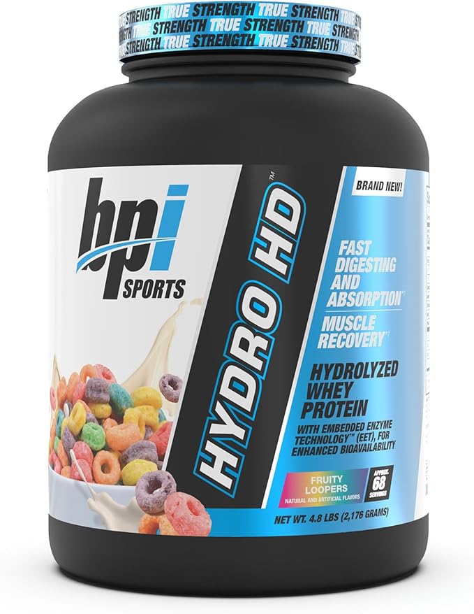 BPI Sports Hydro HD - 100% Hydrolyzed Whey Protein Powder - Muscle Growth, Recovery, 25g of Hydrolyzed Protein, Low Carb, Low Sugar, Fast Absorbing (68 Servings, Fruity Loopers)