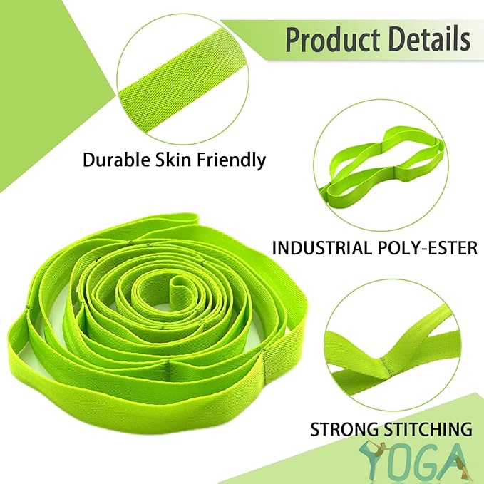 Stretching Strap Yoga Strap with Loops, Stretch Straps for Physical Therapy, Non-Elastic Exercise Strap for Pilates, Dance and Gymnastics with Workout Guide