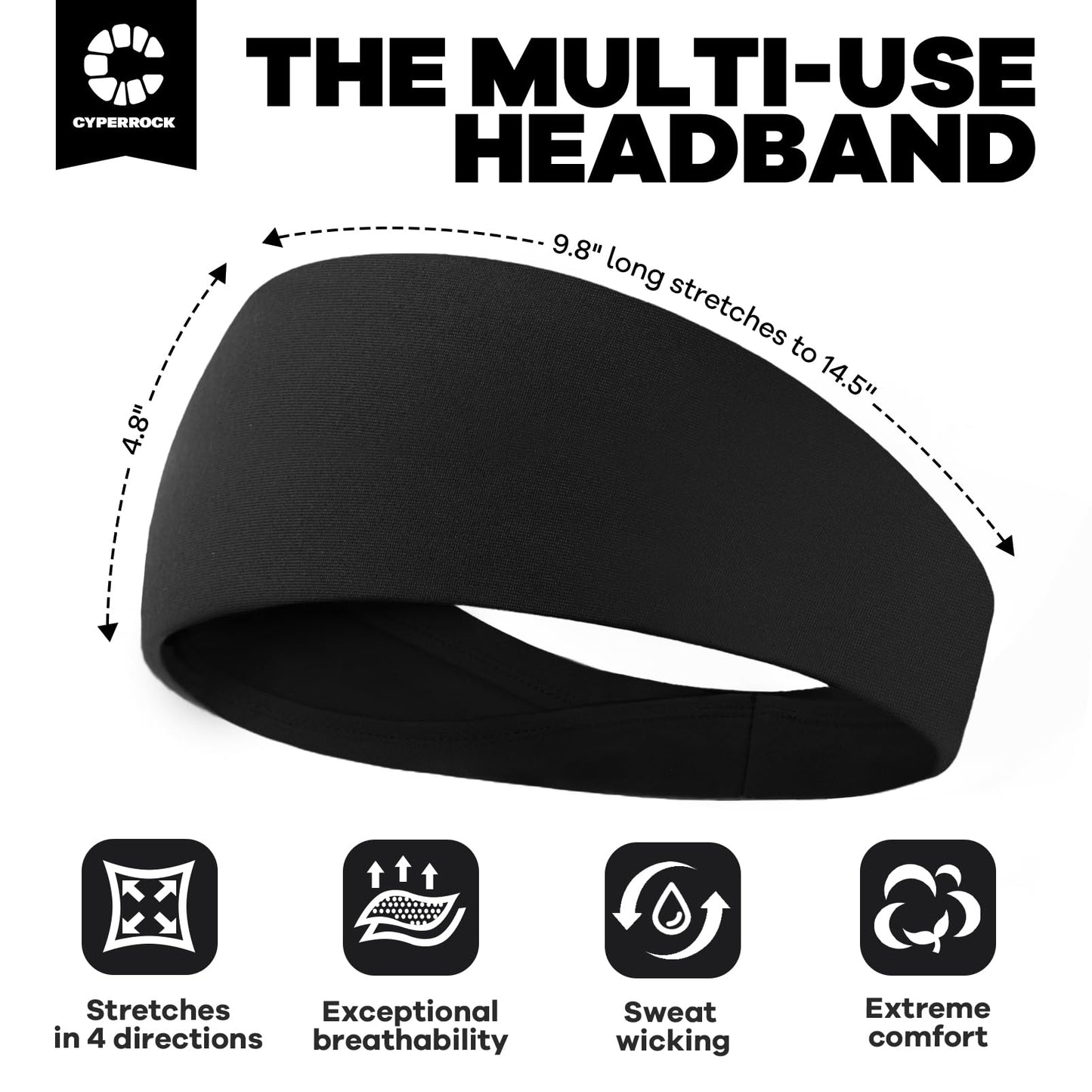 CYPERROCK Sweat Band, 5 Pack Headband Moisture Wicking for Running Sports