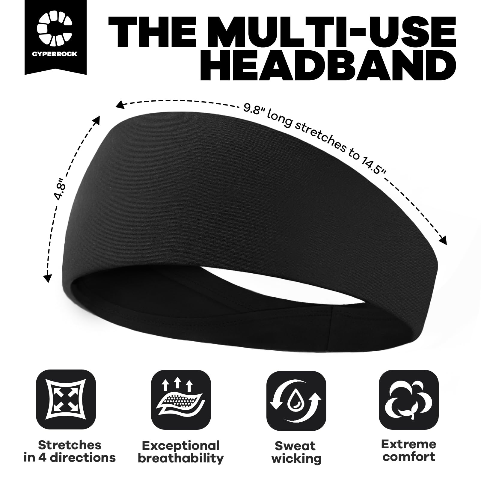 CYPERROCK Sweat Band, 5 Pack Headband Moisture Wicking for Running Sports