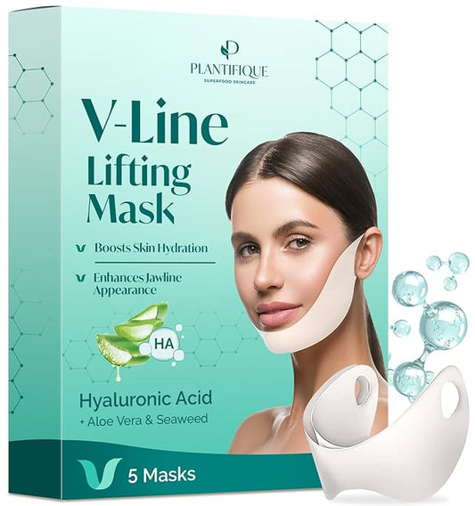 PLANTIFIQUE V-Line Collagen Mask for face 5 PCS | Chin Strap for Women & Men | V Line Lifting Mask