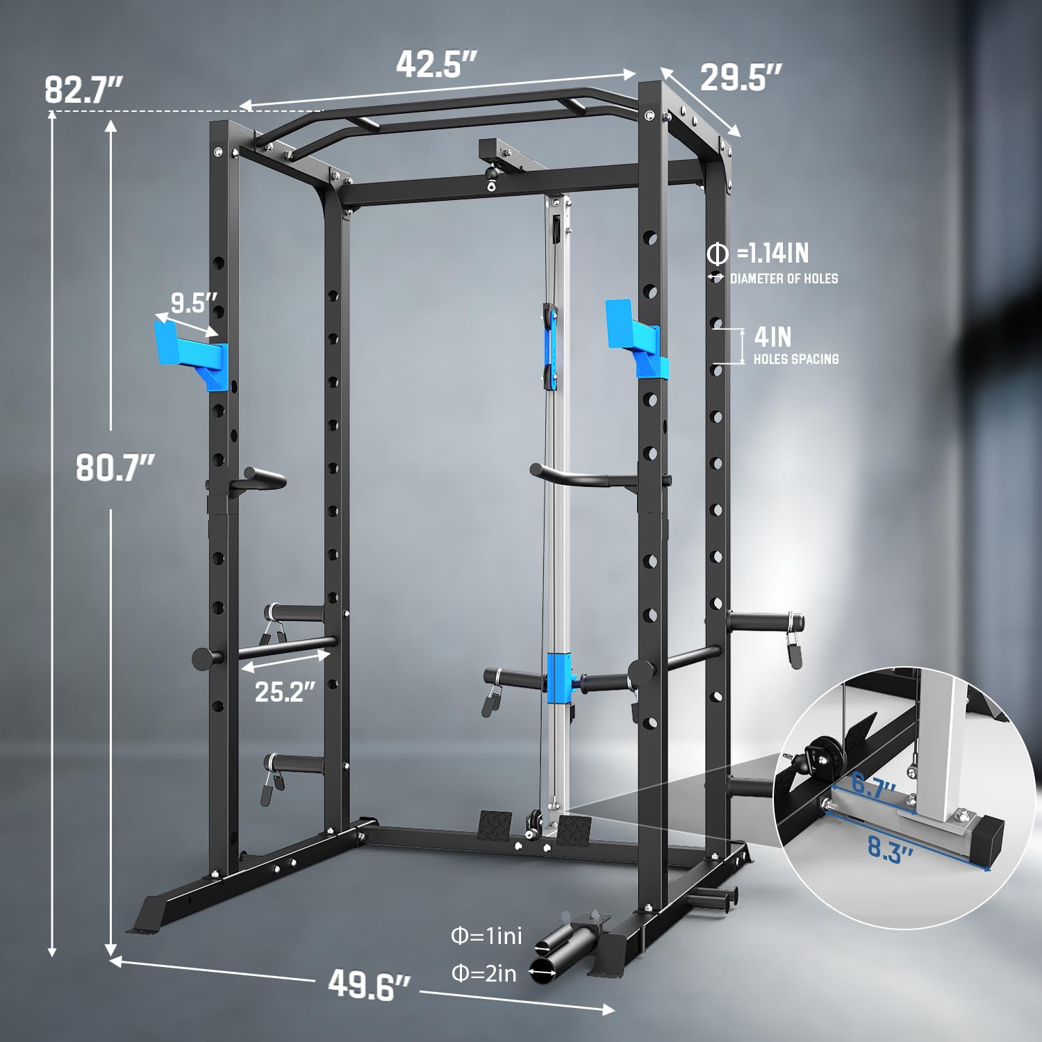 ULTRA FUEGO Power Cage, Multi-Functional Power Rack with J-Hooks, Dip Handles, Landmine Attachment