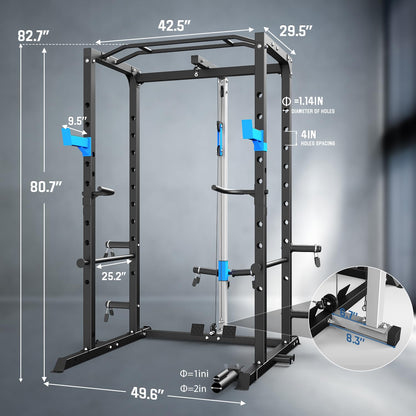 ULTRA FUEGO Power Cage, Multi-Functional Power Rack with J-Hooks, Dip Handles, Landmine Attachment
