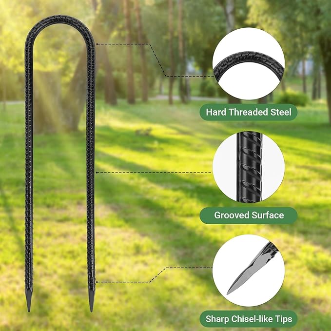 12 in 12 Pack Trampoline Stakes, U Shaped Trampoline Anchors High Wind Heavy Duty, Trampoline Anchor Kit, Steel Stakes for Trampolines, Outdoor Canopies, Camping Tents, Football Goal, Black