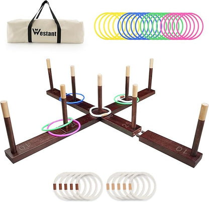 Ring Toss Game Outdoor - 33" Extra Large Outdoor Games for Adults and Family, Beechwood Giant Backyard Games, Ring Toss Game for Adults and Kids with 30 Rings & Carrying Bag