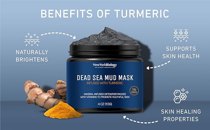 New York Biology Dead Sea Mud Mask for Face and Body | with Turmeric Oil | Spa Quality Pore Refiner for Oily Skin | Natural Skincare for Women & Men | Tighten Skin for A Healthier Complexion | 4 oz
