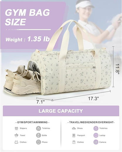 Duffle Bag for Gym Sports Women Girls Workout Travel Bag Weekender with Shoe Compartment and Wet Pocket