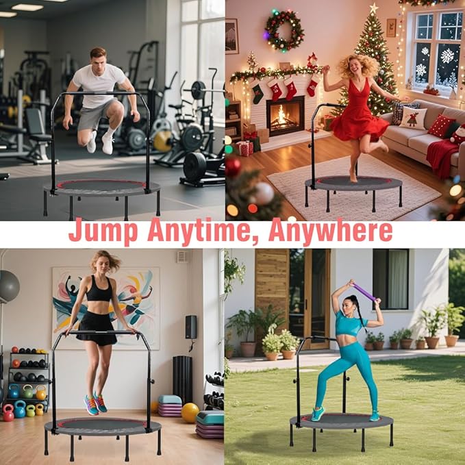 450 LBS Foldable Mini Trampoline for Adults & Kids 40" Rebounder Trampoline with Adjustable Foam Bar for Indoor Workout Fitness