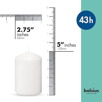 BOLSIUS 12 White Pillar Candles - 2.7 x 5.1 Inches Unscented Candle Set - 43 Hours - Dripless Clean Burning Smokeless Dinner Candle - Perfect for Wedding Candles, Parties and Special Occasions