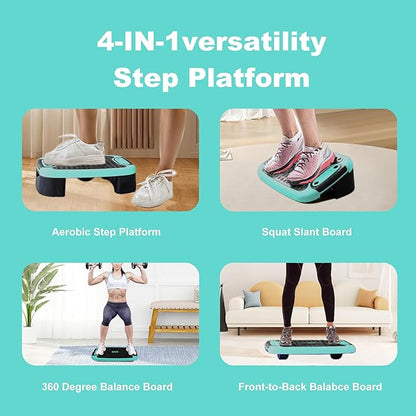 4-In-1 Aerobic Balance Board and Step Up Exercise Platform - Adjustable Multifunctional Balance Board Slant Board, Steppers for Exercise - Home Workout Non Slip Stepper Platform