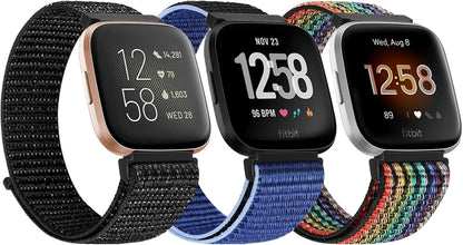 Tiptops 3 Pack Bands Compatible with Fitbit Versa 2/Fitbit Versa/Versa Lite/Versa SE for Women Men, Soft Nylon Sports Loop Replacement Wristband for Fitbit Versa 2 Straps