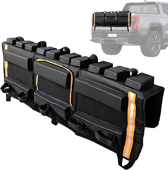 52" Tailgate Bike Pad, 3-in-1 Universal Outdoors Protection Pad Up to 5 Mountain Bikes and Road Bicycles, Thickened Tailgate Cover with Tool Pockets Scratch Shield and Locking