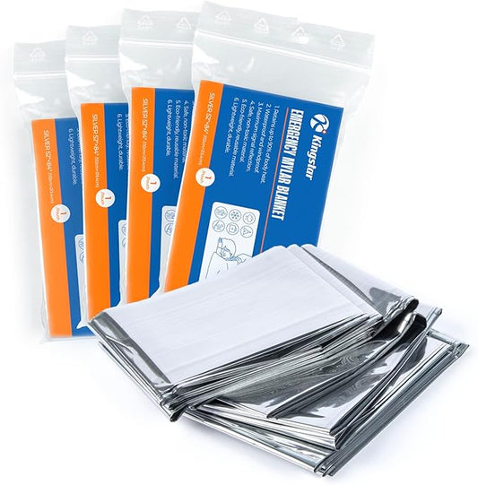 Emergency Blankets (4 Packs, 84" L x 52" W) Mylar Thermal Blankets for Survival and