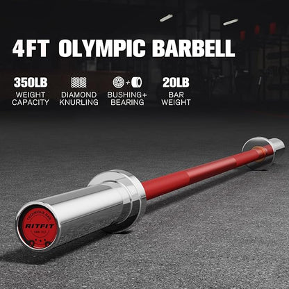 RITFIT Olympic Barbell 4ft/4.8ft/6ft - 2 Inch Weight Bar for Strength Training, Weightlifting, Squat, Deadlift, Bench Press, Curl, Overhead Press - 350lbs/500lbs Capacity