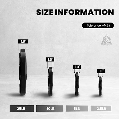 LIONSCOOL 2-Inch Rubber Olympic Grip Weight Plates for Strength Training, Weightlifting, Solid Cast Iron Plate for Barbell in Single/Pair/Set for Home & Gym (2.5-45LB), One Year Warranty