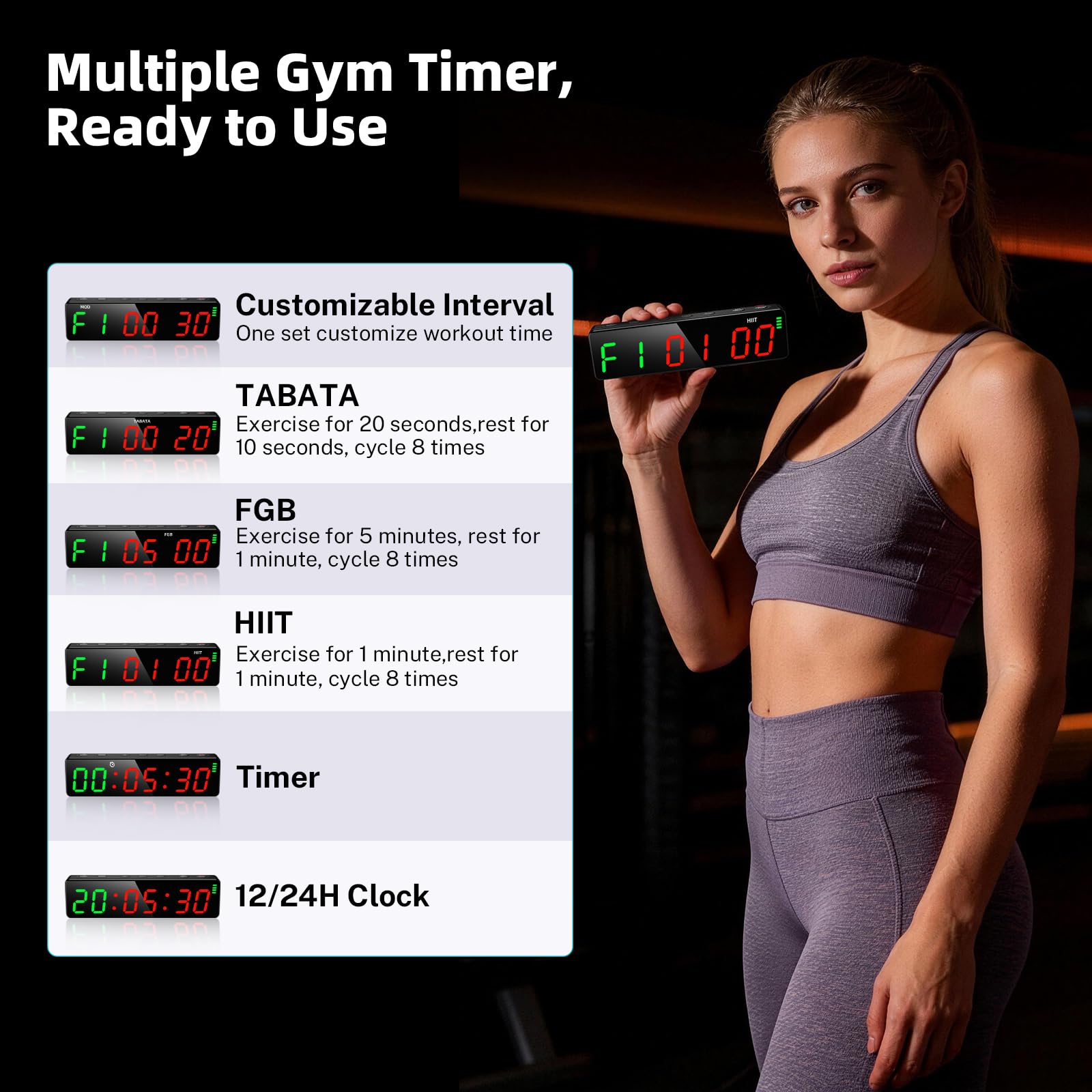 Tempospark Portable Workout Timer, Workout Clock for Home Gym Garage Boxing, Gym Timer Clock with