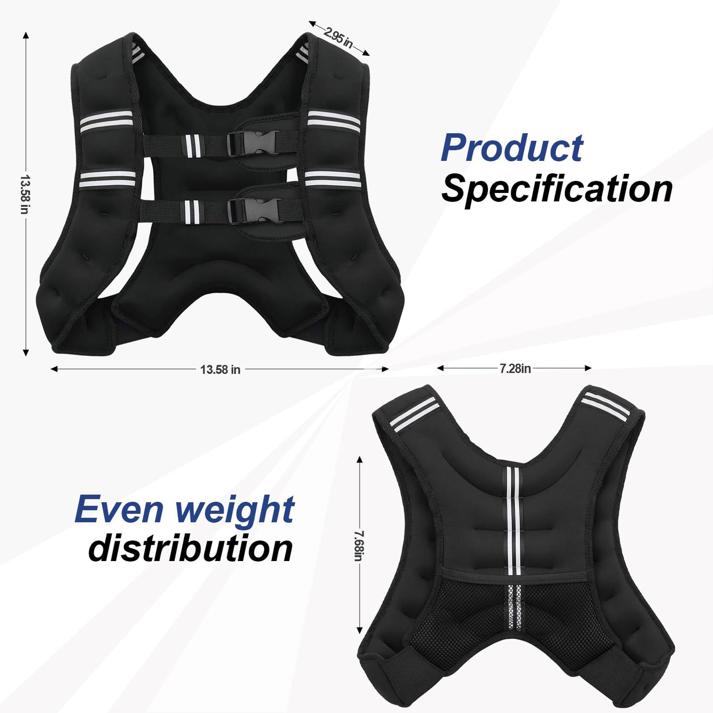 Weighted Vest with Two Adjustment Straps for Men Women, 8lbs/12lbs/16lbs/20lbs Weight Vest with