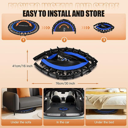 ANCHEER 40" Foldable Mini Trampoline,Max Load 450lbs/550lbs Indoor Trampoline,with 4 Level Adjustable Foam Handle and Resistance Bands,Adult Exercise Trampoline for Home, Garden, and Gym