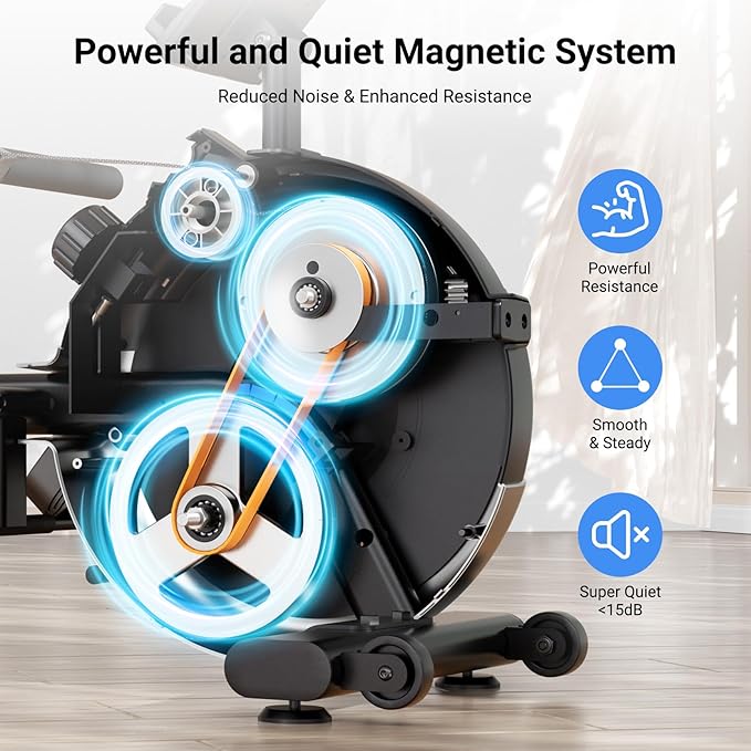 Dripex Rowing Machines for Home Use, Rowing Machine Magnetic Rower, Max 350 LBS, 16 Levels of Workout Resistance, Dual Slide Rail, Bluetooth App Compatible, LCD Monitor, Row Machine for Gym Exercise