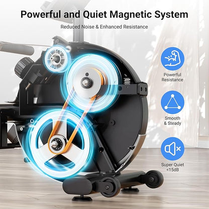 Dripex Rowing Machines for Home Use, Rowing Machine Magnetic Rower, Max 350 LBS, 16 Levels of Workout Resistance, Dual Slide Rail, Bluetooth App Compatible, LCD Monitor, Row Machine for Gym Exercise