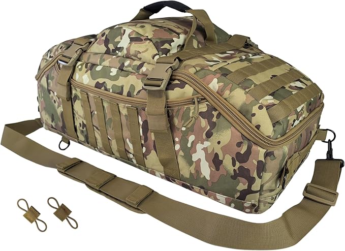 65L Large Travel Duffle Bag Military Tactical Backpack, Army Assault Pack 3 Day Bug Out Rucksack for Outdoor Sports Hiking Camping with Molle System, CP Camo