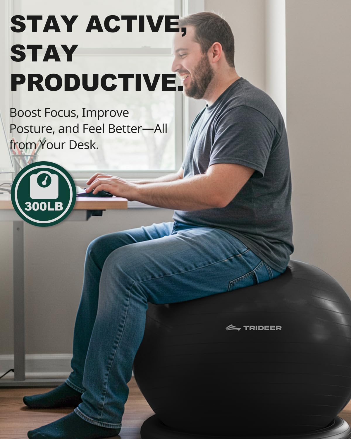 Trideer Exercise Ball Chair with Bands, Stability Ball for Office & Fitness