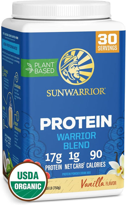 Sunwarrior Vegan Protein Powder Organic Plant-Based Protein | BCAA Amino Acids Hemp Seed Plant Protein | Soy Free Dairy Free Gluten Free Synthetic Free Non-GMO | Vanilla 30 Servings | Warrior Blend