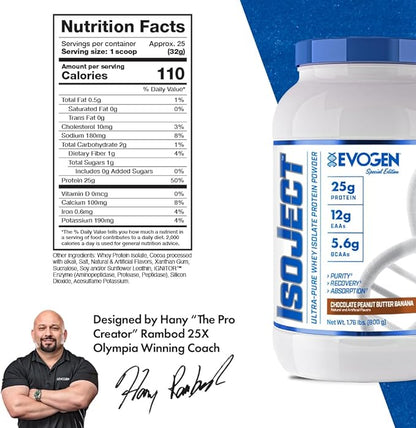 Evogen Isoject - Whey Protein Isolate | Ultra-Pure Whey Protein Powder with Ignitor Enzymes, BCAAs, and EAAs | Enhanced Absorption & Recovery | Chocolate Peanut Butter Banana | 25 Servings