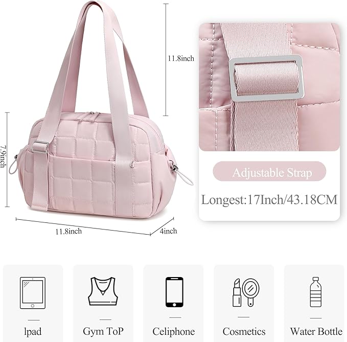 CAMTOP Mini Gym Bag for Women, Small Gym Tote Bag Puffy Quilted Sports Duffel Bag with Wet Compartment and Coin Purse Duffel Bags Dance Yoga Workout Bag